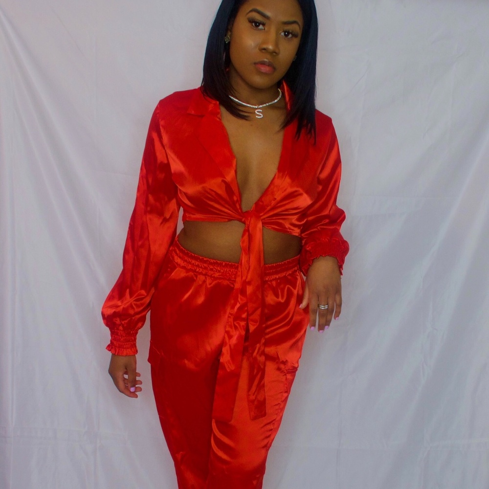 Red 2 Piece Pants Set, Co-Ord